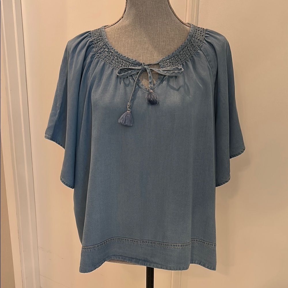 Zac & Rachel Blue Relaxed Flutter Sleeve Blouse